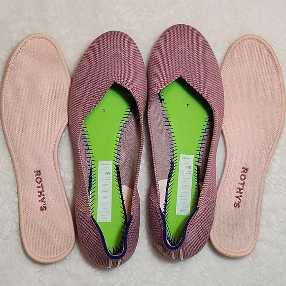 Rothy's The Flat Begonia Pink Knit Fabric Slip On Ballet Flats Bubble Gum Sz 9 - Picture 13 of 16